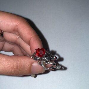 Elegant Silver and Red Heart matching Rings